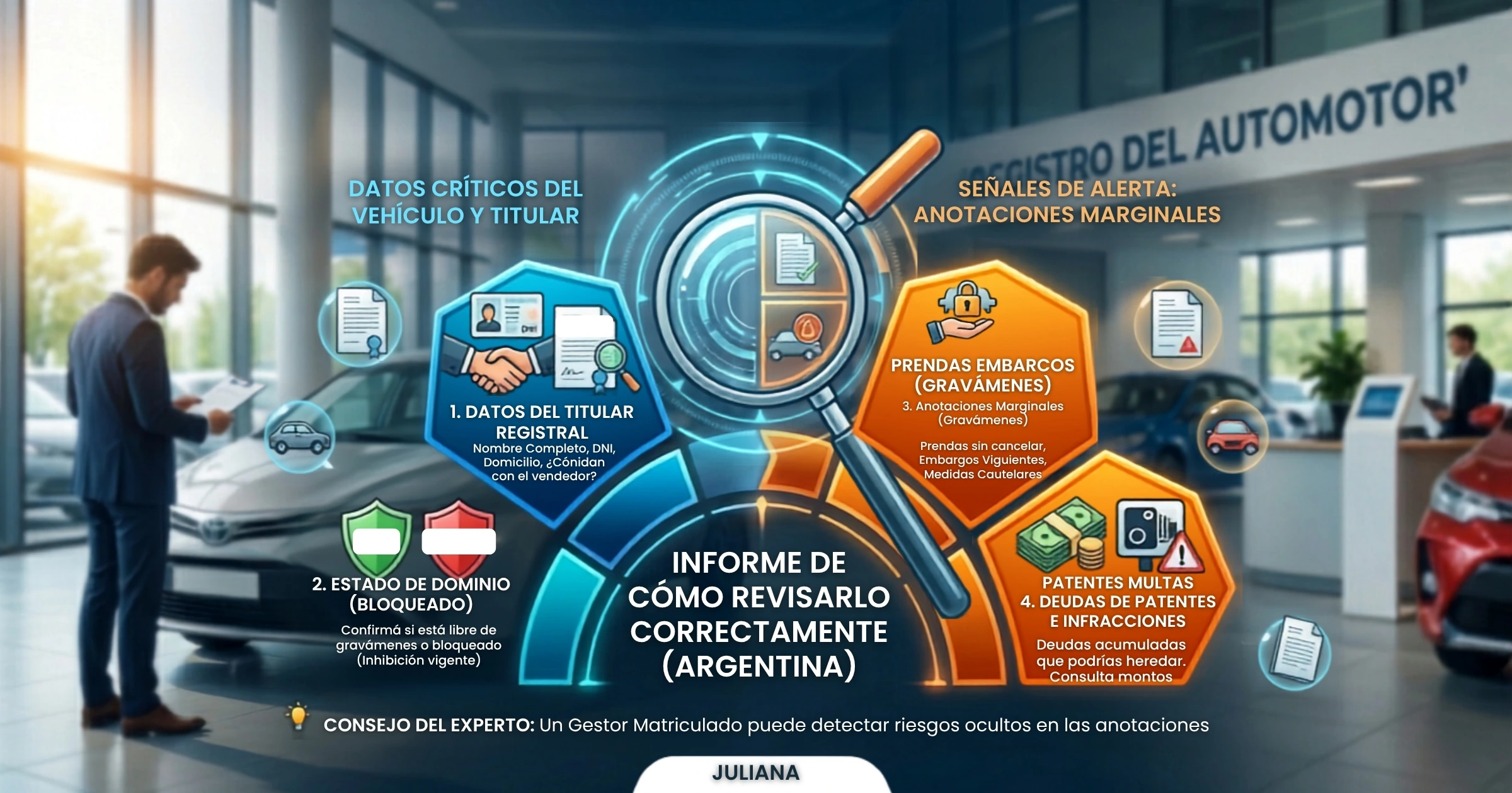 Primer plano de un informe de dominio con datos legales de un vehículo